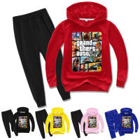 GTA5ฤดูใบไม้ร่วงเสื้อกันหนาวหมวกและกางเกงชุดสำหรับสาวเด็กแขนยาวการ์ตูนแฟชั่นเสื้อกันหนาว + กางเกงเด็กเสื้อผ้าผ้าฝ้าย + โพลีเอสเตอร์สาว