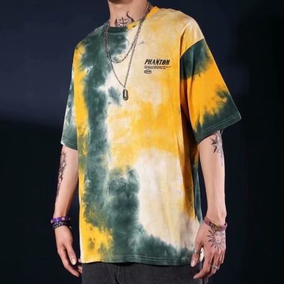 Korean Oversized T shirt For Men New Harajuku Tie Dye Short Sleeve T Shirt Men t shirt Male Summer Men Casual Tops Fashion trend mens Clothing Korean cou