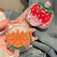 Korean Cute 3D Strawberries Orange Headphones Case For AirPods 1 2 3 With Keychain Protective Shell Soft Case For AirPods Pro 2 Wireless Earbud Cases