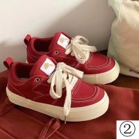 COD DSFGREYTRUYTU Red board sapatos na pangbabae spring taglagas 2023 bagong versatile niche vintage Hong Kong style platform canvas tinapay sapatos canvas sapatos