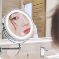 LED Magnifying Bathroom Mirrors Quality Brass Round Chrome Female Makeup Mirrors Wall Mounted Double Face Chrome Bathroom Mirror