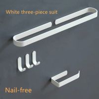 White Bathroom Accessories Kit Aluminum Toilet Paper Holder Wall Nail-Free Kitchen Hardware Towel Rack Single Hook Tissue Rack Toilet Roll Holders