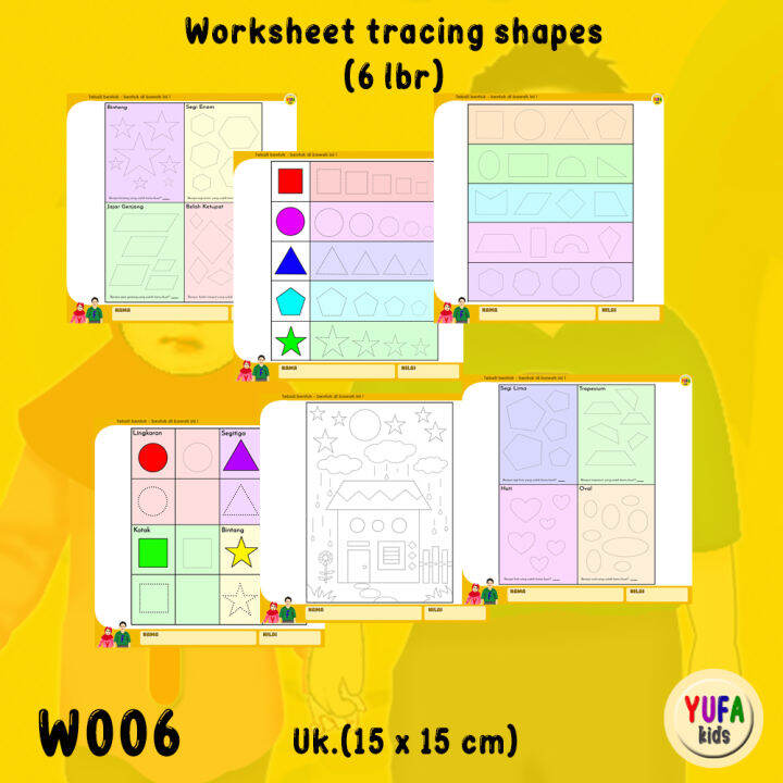 W006 Worksheet paud/TK - Worksheet tracing dan menebali bentuk (shape ...