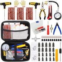 {7ho car tools} ชุดเครื่องมือซ่อมยางรถยนต์ Studding Set Auto Bike Puncture Plug Garage Needle Nose Pliers Vacuum Film Nail Screws W/ Storage Case