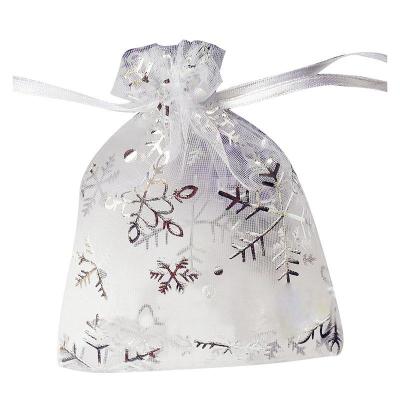 100 ชิ้น Organza งานแต่งงานถุงของขวัญซองรูดใส่เครื่องประดับถุงเงินเกล็ดหิมะสีขาวพิมพ์ชัดเจนถุงใส่ของชำร่วย - INTL
