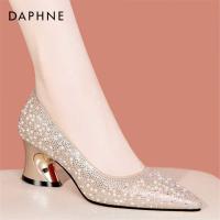 ♝⊕ Daphne genuine womens shoes wedding shoes bridal shoes 2023 spring and summer new style pointed toe thick heel womens elegant soft sole shoes