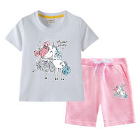 Unicorn Thin 2pcs Summer Casual New Kids Shorts Short Sleeve Tshirt Cotton Boys Girls