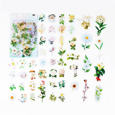 6 Styles 100Pcs/Bag Fashion 6 Styles Vintage Botanical Stickers Aesthetic Flowers Hand Account Material Scrapbook Decorative Stationery Sticker 100Pcs/Bag
