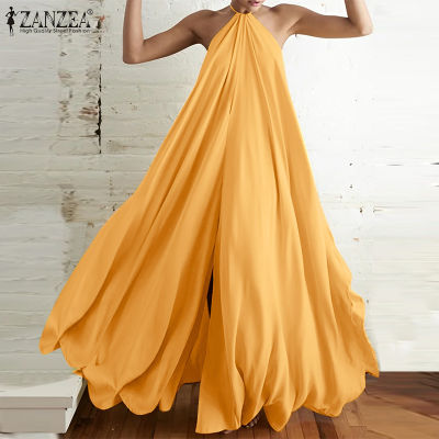 (สินค้ามาใหม่)(จัดส่งฟรี)Fancystyle ZANZEA เสื้อคล้องคอสำหรับผู้หญิงชุดชุดแม็กซี่แขนกุดเดรสทรงเอไลน์เที่ยวกลางคืน #14