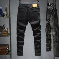 HOT14★Mens Straight Cut Jeans Pants Light Black Straight Leg Pants Fit Male Vintage Large Size 46 48 Business Denim Trousers