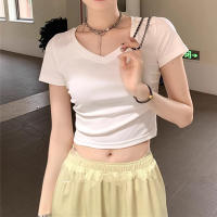 Gifts New Good Body Cotton Candy Spicy T -Shirt 2023 Summer Design Sense V -Neck Exposed Umbilical Thin Short Shirt