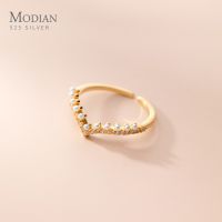 Modian Natural Pearl Shining Zircon Simple Stackable Finger Ring For Women Fashion 925 Sterling Silver Opening Ring Fine Jewelry