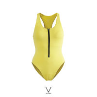 SS2023 YELLOW FRONT ZIP SWIMMING SUIT ชุดยว่ายน้ำ ใส่ว่ายน้ำ มีฟองน้ำในตัวผ้าหนา กัน UV UPF 50+