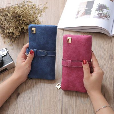 ZZOOI OkoLive WB0009 New Korean Version Retro Solid Matte Lady Long Drawstring Wallet Multi Card Position Womens Gift Wallet