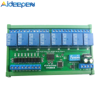 Aideepen DC 12V 24V 8อินพุตแยกและ8เอาต์พุต DIN35 C45กล่องราง UART RS485โมดูลรีเลย์โมตควบคุม RTU แผงสวิทช์