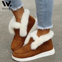 [Chaopu shoes] รองเท้าบูทหุ้มข้อ2022ใหม่ Cow Suede Leather Booties Natural Fur Warm Winter Boots Slip On Snow Boots For Women Loafers With Fur For