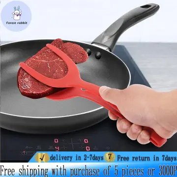 2 in 1 Non Stick Grip Flipper Pancake Fried Egg Spatula Clamp Turner Tong  Toast