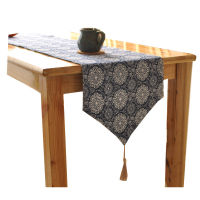 Chinese retro fabric table runner blue and white tea table runner fresh blue table clothes with tassel decoration