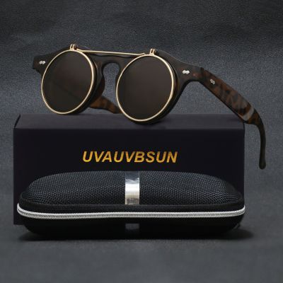 2022 Vintage Round Steampunk Flip Up Sunglasses Classic Double Layer Clamshell Design Fashion Sun Glasses Oculos De Sol Cycling Sunglasses