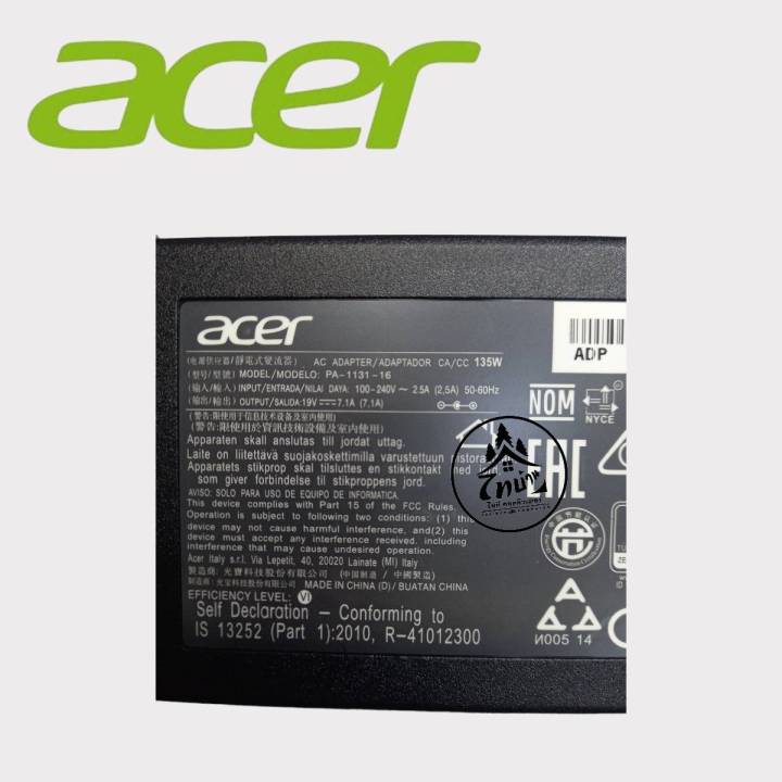 อะแดปเตอร์โน๊ตบุ๊ค-ของแท้-acer-19v-7-1a-135w-หัวขนาด-5-5-1-7mm-พร้อมสายไฟac-power-สายชาร์จไฟ-notebook-adapter