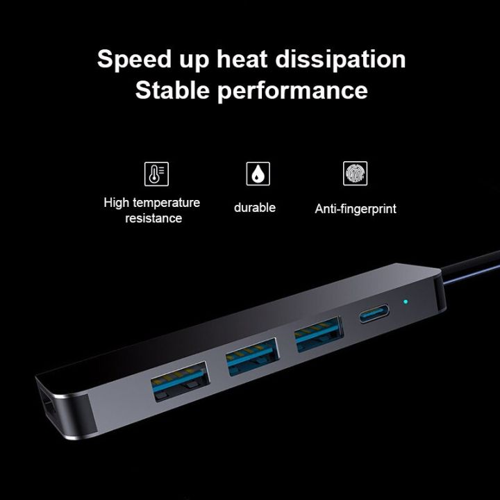 usb-อะแดปเตอร์4k-30hz-5ใน1-usbc-เพื่อ-usb-3-0แท่นวางมือถือสำหรับ-macbook-pro-usb3-0-typec-เครือข่ายอีเธอร์เน็ต-pd-hab-feona