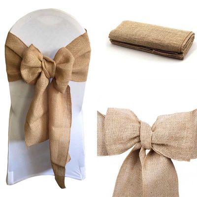 Burlap Chair knot Vintage Burlap Hessian Ribbon Jute Sashes Wedding Chair Knot for Wedding Seat Marker Craft Party Decoration
