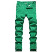 【YD】 street Europe States mens jeans digital printed green popular skinny mid-waist simple personality