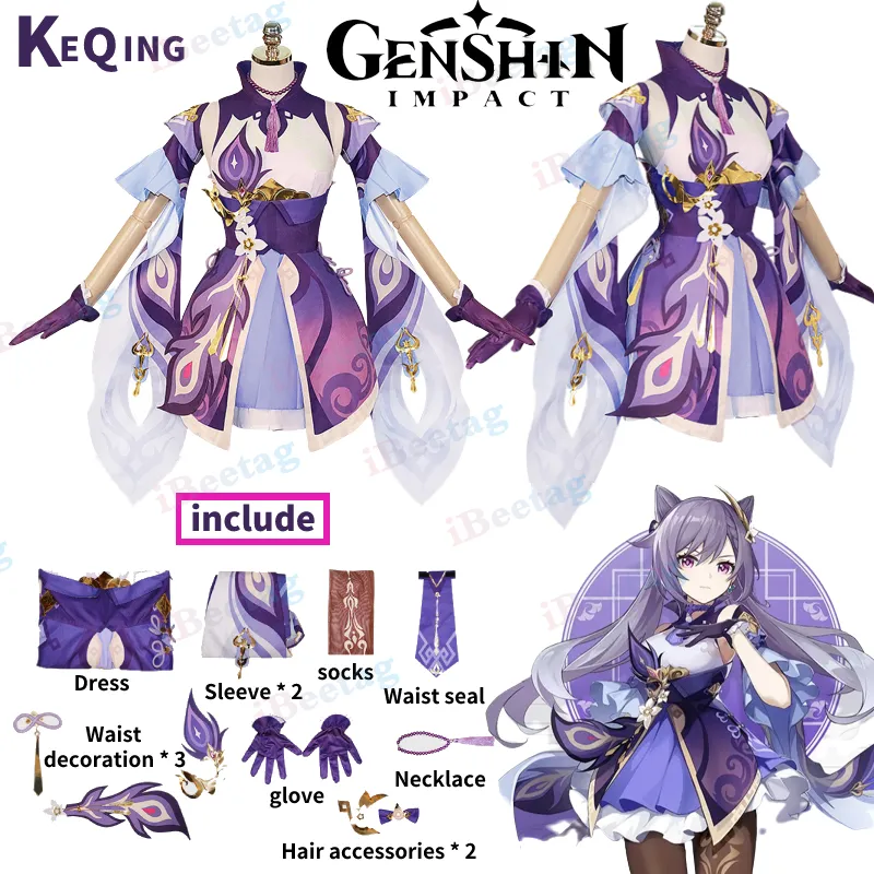 Compra online de Jogo de trajes de Halloween de estilo chinês de alta  qualidade Genshin Impact Keqing Cosplay Wig Anime Chinese Style Halloween  Costumes Game