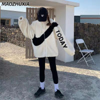 เสื้อโค้ทขนแกะ MAOZHUXIA มีซิปหนานักเรียนผู้หญิงฤดูหนาวเสื้อกันหนาวคอเต่าครึ่งหนึ่งสไตล์เกาหลี