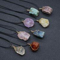 Reiki Natural Quartz Stone Pendant Necklaces Raw Rock Irregualr Nuggets Amethysts Fluorite Rose Agates Quartz Necklaces Women