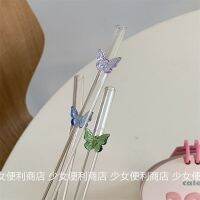 Butterfly glass straw ins transparent high temperature resistant cute brewing straw short 15cm food grade elbow straw