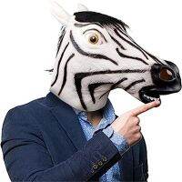 【LZ】☑  Zebra Latex Animal Chapelaria Animais selvagens Fancy Dress Party Cosplay Máscara realista de cabeça de cavalo Halloween