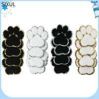 SIXUL 32pcs รูปร่างอุ้งเท้าสัตว์ แพทช์พิมพ์อุ้งเท้า ด้ายไหมกำมะหยี่ 2.36นิ้วค่ะ สติกเกอร์รอยพระพุทธบาท ศิลปะการตกแต่ง สีดำสีดำ งานปัก สำหรับซ่อมแซมเสื้อผ้า