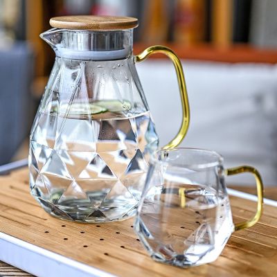 1.5L Diamond Texture Glass Teapot Set Hot Cold Water Water Jug Transparent Coffee Pot Home Water Carafe Heat-resistant Teapot Se