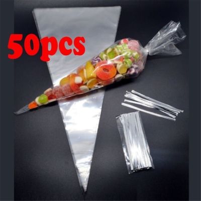 【✲High Quality✲】 congbiwu03033736 ลูกอมสำหรับฮัลโลวีนป๊อปคอร์นดอกไม้ช็อคโกแลตสำหรับงานแต่งงานกระดาษแก้วแบบใส50ชิ้นถุงกล่องใส่ของหวาน