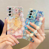 ใหม่ เคสโทรศัพท์ Samsung Galaxy S23 + Ultra Plus A34 A54 5G เคส INS เคสแวววาวภาพสีน้ำมันบลูเรย์ย้อนยุคแนวแฟชั่นพร้อม3D สายรัดข้อมือดอกไม้คริสตัล Case 2023