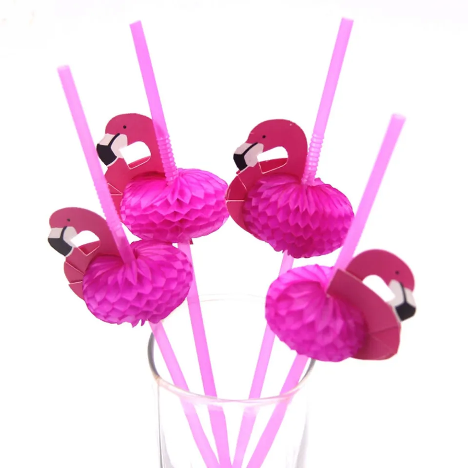 8pcs Hawaii Flamingo Straws Reusable Plastic Flamingo Drinking Straws  Cocktail Bent Straw For Hawaiian Luau Summer Beach Pool Party Decorations