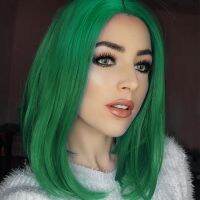 HANNE Synthetic Cheap Wig Straight Bob Wig Green Natural Middle Part Heat Resistant Fiber Daily Cosplay Party Hair For Woman