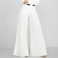 2019 Office Lady Pleated Wide Leg Pants Women Autumn Work Business Elegant Long Trousers Female Loose High Waisted Palazzo Pants