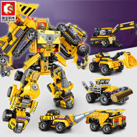 6 in 1 Transformation Robot Building Block City Vehicle Engineering Excavator car truck Racing car Bricks Construction toys