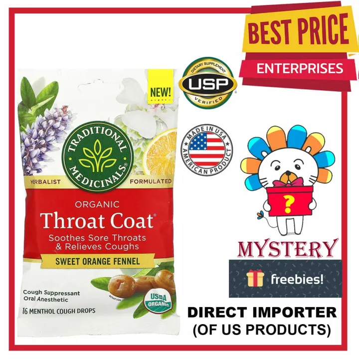 Traditional Medicinals Organic Throat Coat Drops Eucalyptus Mint/Sweet Orange Fennel/Lemon