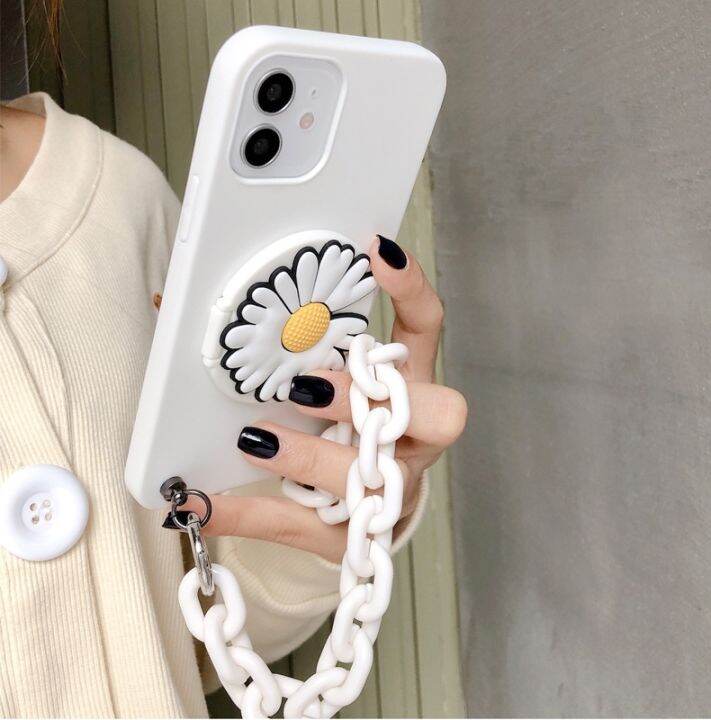 16-digits-สร้อยข้อมือโซ่น่ารัก-lanyard-กระจกเคสโทรศัพท์สำหรับ-iphone-14-13-12-mini-11-pro-max-xr-x-xs-7-8-6s-plus-soft-ดอกไม้-little-daisy