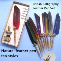 New and unique! Natural feather dipped fountain pen set writing ink luxury gift box can be customized LOGO Christmas gifts