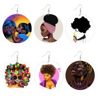 Afro Natural Hair Painted Wood Drop Earrings Lovely Baby Headwrap Woman African Queen Black Soul Art-Printable Jewelry Headbands