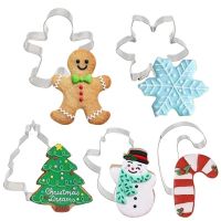 5Pcs/set Christmas Stainless Steel Cookie Biscuit Cake Cutters / 3D Gingerbread Man Xmas Tree Baking Molds / Basics Baking Tools / Handmade Baking Cake Molds / Home kitchen Cooking DIY Bake Gadgets / Baking Accessories