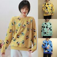 Womens Round Neck Cartoon Print Loose Leisure Long Sleeve T-Shirt Hoodies