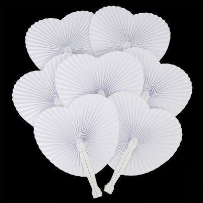 【cw】 6/12Pcs Folding Handheld Paper Fans Round Shaped Accordion with Plastic Handle for Wedding Birthday Supplies