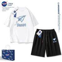 【July hot】 NASA joint printing fashion casual sports suit mens paper airplane short-sleeved t-shirt summer two pieces