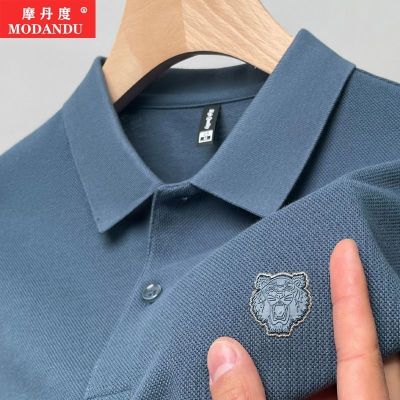 Mens high-end short-sleeved t-shirt lapel mercerized cotton polo shirt tiger head trend cotton T-shirt half-sleeved casual top