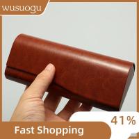 WUSUOGU เครื่องหนังแท้ เคสแว่นตาหนังสไตล์วินเทจ ฟรอสติ้ง สีทึบทึบ เคสหนังแว่นตากันแดด ที่มีคุณภาพสูง กล่องแว่นตาแฟชั่น สำหรับผู้หญิง